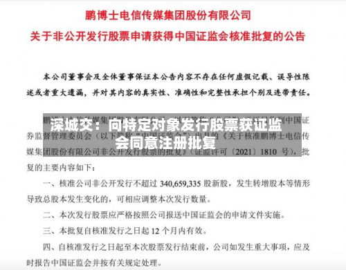 深城交：向特定对象发行股票获证监会同意注册批复